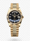 DAY-DATE BLACK DIAL DIAMOND MARKERS FLUTED BEZEL GOLD