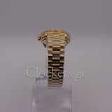 GOLD DAY DATE 36MM WATCH FLUTED BEZEL DIAMOND PAVED RAINBOW SAPPHIRE DIAL